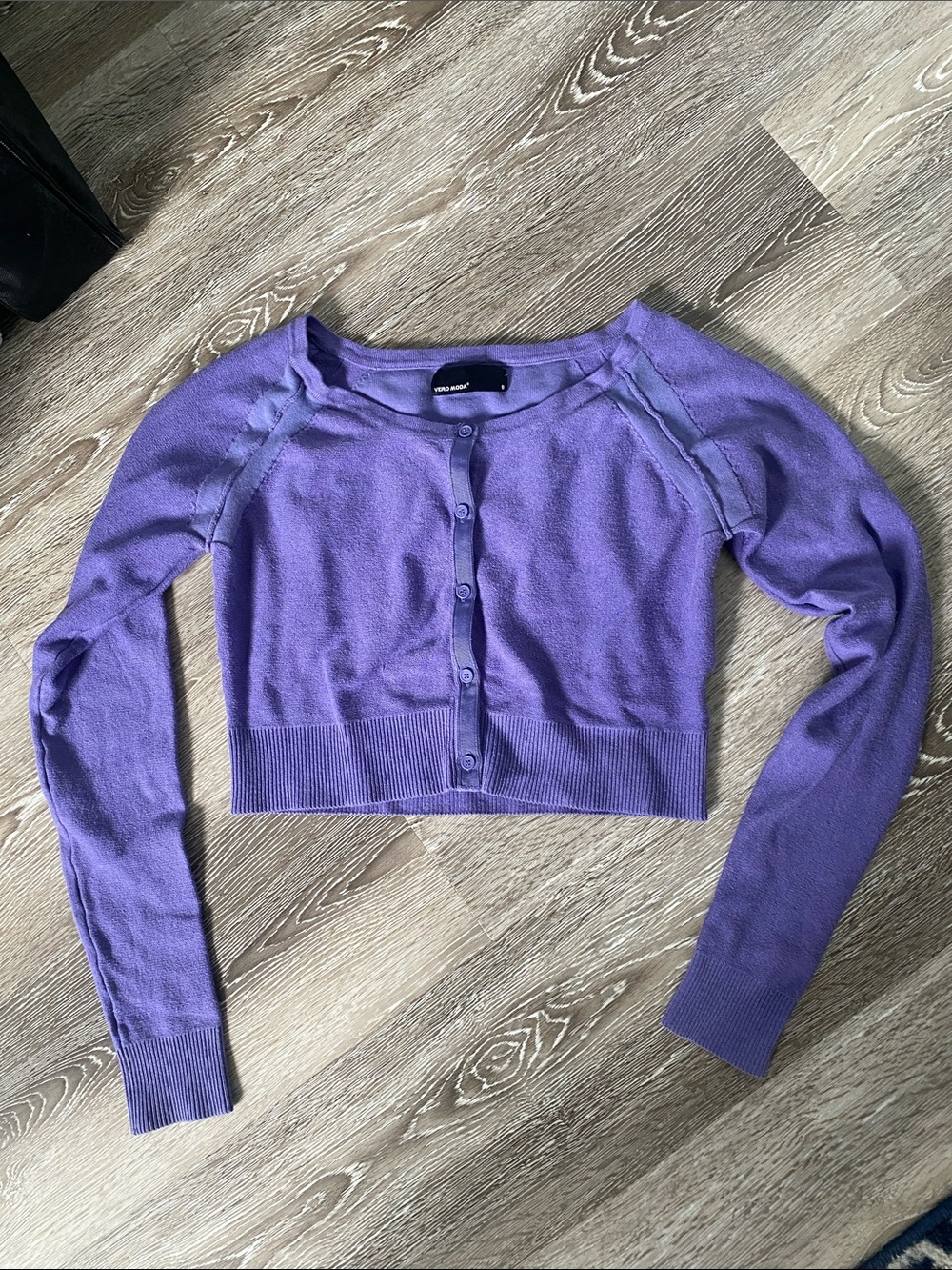 Vero Moda Purple Cropped Button-Up Cardigan